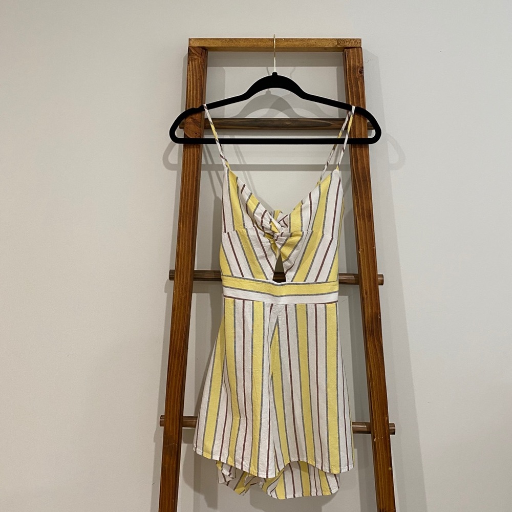 Yellow and White Stripe Romper with Cutout
